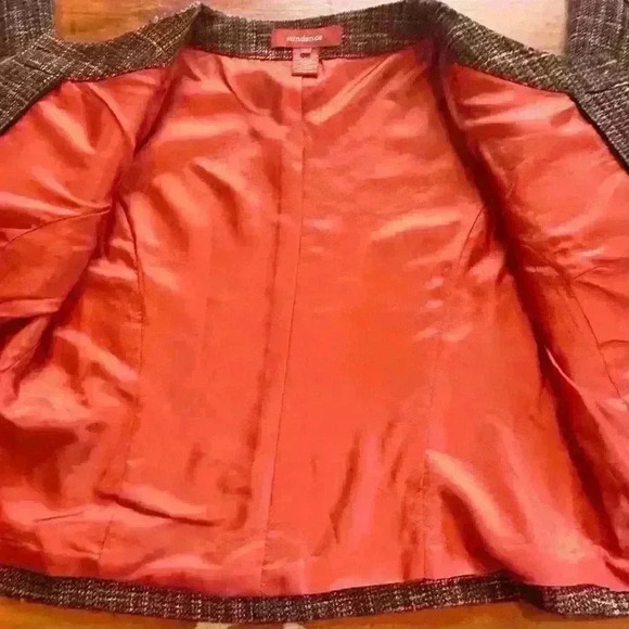 Sundance Brown Orange Rust Tweed Buttoned Jacket Collarless Fringe 8 Wool blend - Picture 3 of 10